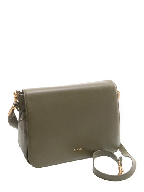 NOVEAU Leather shoulder bag with flap moss - Women’s Bags