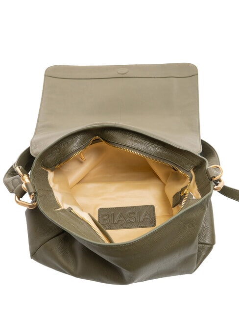 NOVEAU Leather shoulder bag with flap moss - Women’s Bags