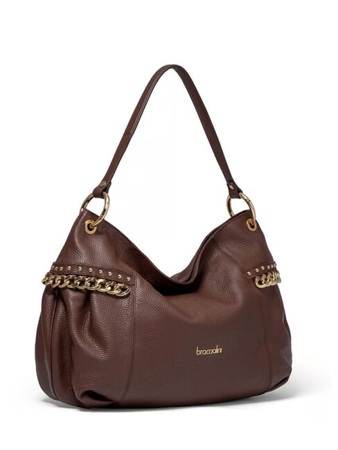 NORA Leather shoulder bag with chain brown - Women&rsquo;s Bags
