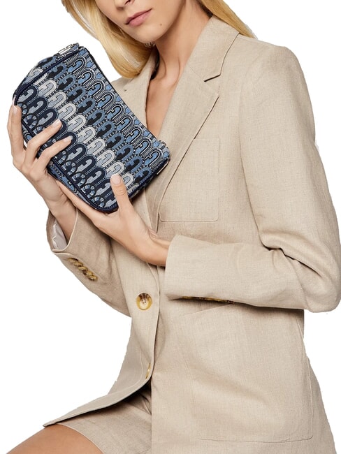 MOON Mini bag in jacquard fabric denim blue + black tones - Women’s Bags