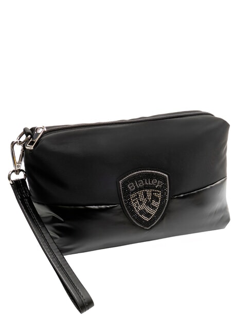 PADDED NYLON Soft clutch bag with rhinestone logo BLACK - Women’s Bags