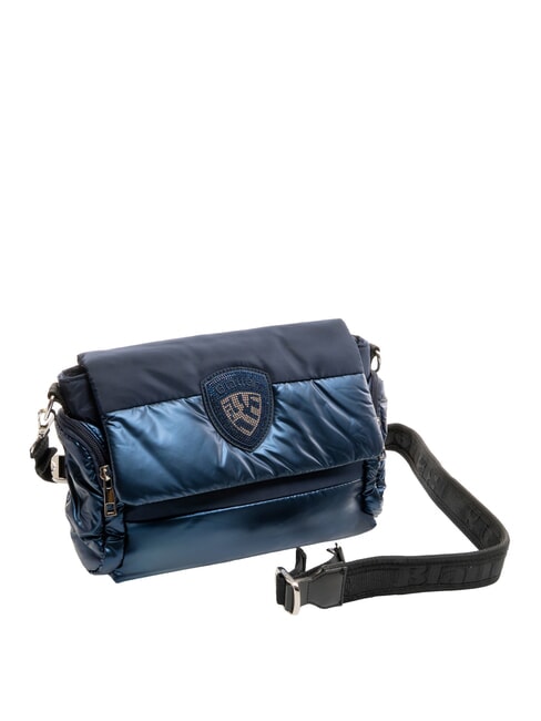 PADDED NYLON Fluffy shoulder bag with rhinestone logo BLUE - Women&rsquo;s Bags