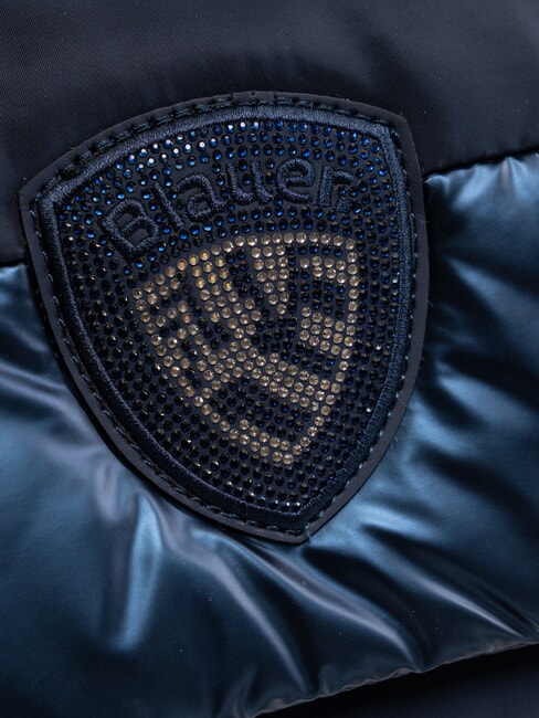 PADDED NYLON Fluffy shoulder bag with rhinestone logo BLUE - Women&rsquo;s Bags