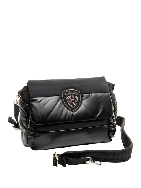 PADDED NYLON Fluffy shoulder bag with rhinestone logo BLACK - Women&rsquo;s Bags