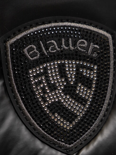 PADDED NYLON Fluffy shoulder bag with rhinestone logo BLACK - Women&rsquo;s Bags