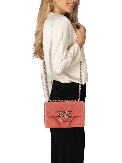 LOVE ONE MINI Mini bag in split leather coral. spiced-antique gold - Women’s Bags