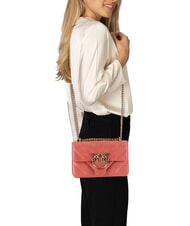 PINKO LOVE ONE MINI Mini bag in split leather coral. spiced-antique gold - Women’s Bags - 6