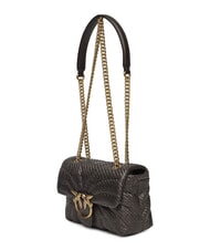 PINKO LOVE PUFF Mini shoulder bag in raffia moro-antique gold - Women’s Bags - 3