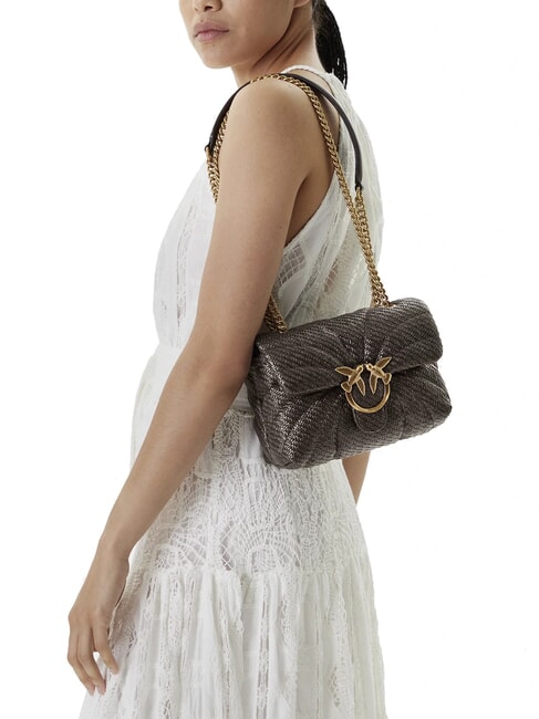 LOVE PUFF Mini shoulder bag in raffia moro-antique gold - Women’s Bags