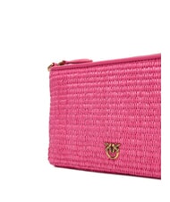 PINKO FLAT Raffia clutch bag with shoulder strap ch-antique gold beetroot - Women’s Bags - 4