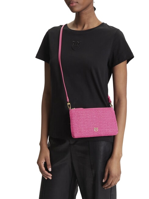 FLAT Raffia clutch bag with shoulder strap ch-antique gold beetroot - Women’s Bags