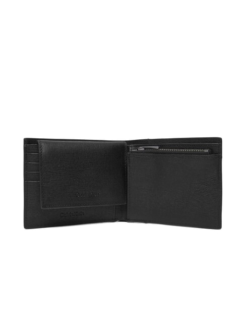 LOGO HARDWARE SAFFIANO Leather wallet with flap and coin purse on black - Men’s Wallets