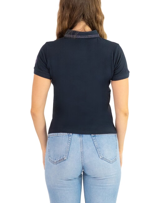 MONDAY Women's polo shirt with glitter details, slim fit navy blue - Polo shirt