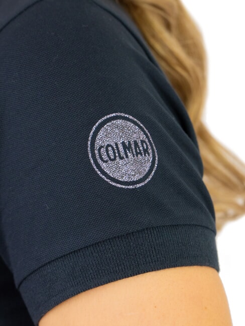 MONDAY Women's polo shirt with glitter details, slim fit navy blue - Polo shirt