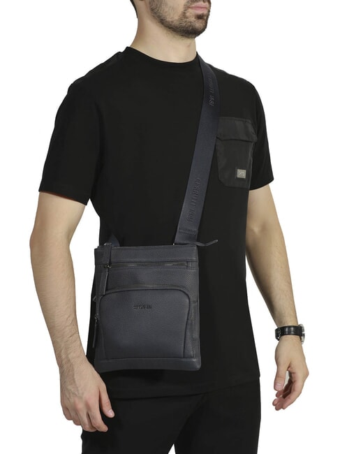 MADDOX Flat multi-pocket leather bag blue - Over-the-shoulder Bags for Men