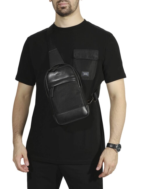 BRAD Leather and nylon bag black - Over-the-shoulder Bags for Men