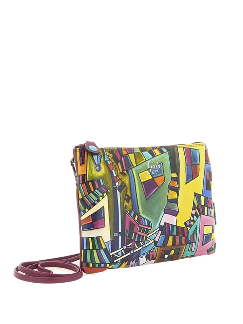BEYONCE MULTICOLOR M Leather clutch bag with shoulder strap geometric mural - Women’s Bags