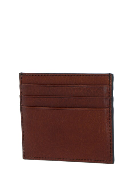 ETTORE Flat leather card holder Brown / Ruthenium - Men’s Wallets
