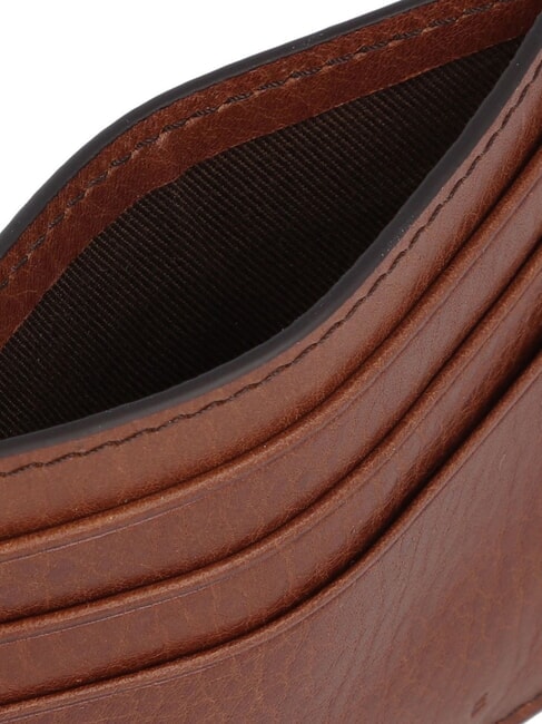 ETTORE Flat leather card holder Brown / Ruthenium - Men’s Wallets