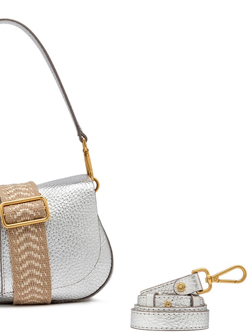 HELENA ROUND Leather bag with double shoulder strap silver - Women’s Bags