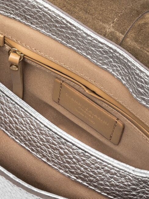 HELENA ROUND Leather bag with double shoulder strap silver - Women’s Bags