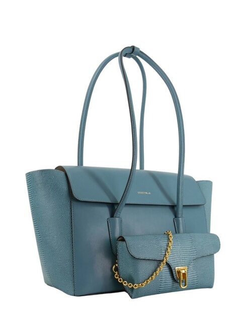 DOUBLE BEAT Leather shoulder bag with clutch arctic blue - Women’s Bags