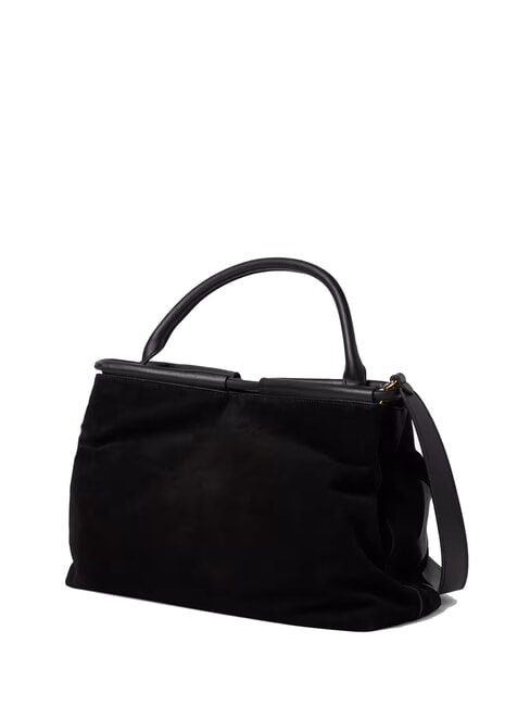 LISBET GEOMETRIC PATCH Leather handbag with shoulder strap Black - Women’s Bags