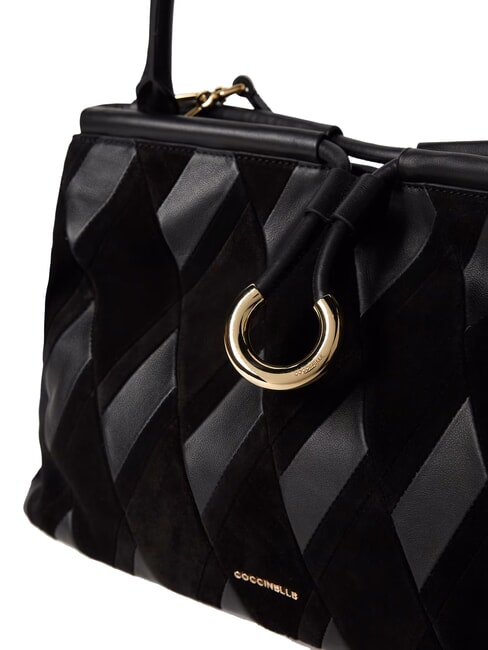 LISBET GEOMETRIC PATCH Leather handbag with shoulder strap Black - Women’s Bags