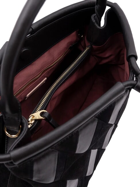 LISBET GEOMETRIC PATCH Leather handbag with shoulder strap Black - Women’s Bags