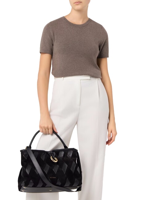 LISBET GEOMETRIC PATCH Leather handbag with shoulder strap Black - Women’s Bags