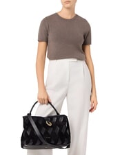 COCCINELLE LISBET GEOMETRIC PATCH Leather handbag with shoulder strap Black - Women’s Bags - 5