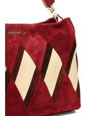 COCCINELLE BOHEME NEW GEOMETETRIC PATCH Suede leather handbag with shoulder strap mul.ribes/currants - Women’s Bags - 3