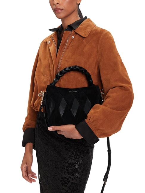 BOHEME NEW GEOMETETRIC PATCH Suede leather handbag with shoulder strap Black - Women’s Bags