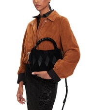 COCCINELLE BOHEME NEW GEOMETETRIC PATCH Suede leather handbag with shoulder strap Black - Women’s Bags - 6
