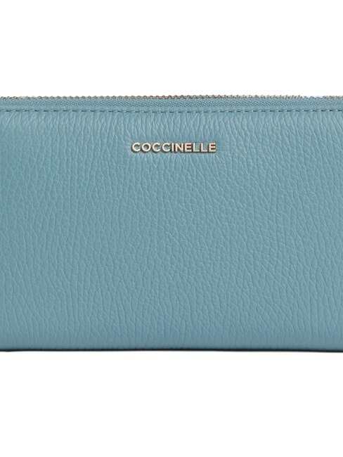 METALLIC SOFT Textured leather zip wallet arctic blue - Women’s Wallets