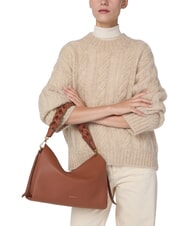 COCCINELLE BOHEME GRANA DOUBLE Handbag, with shoulder strap, in leather cognac/noir - Women&rsquo;s Bags - 4