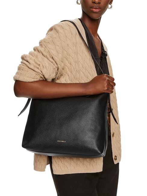 MALORY Hammered leather shoulder bag Black - Women’s Bags