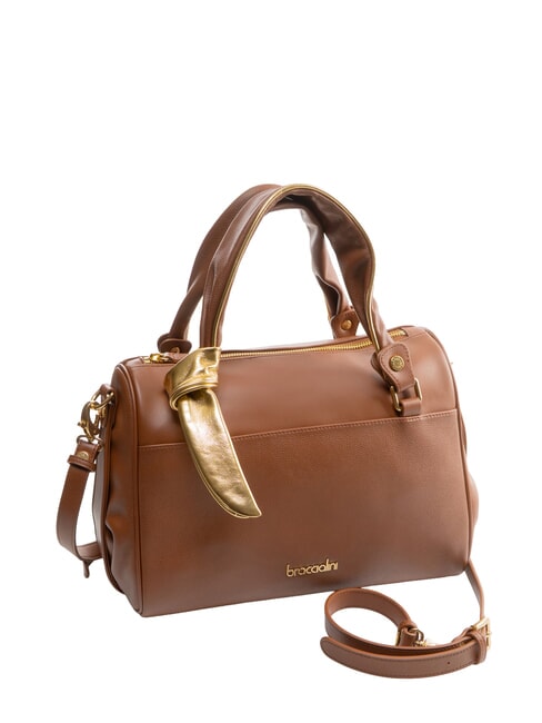 GRETA Leather satchel bag with shoulder strap brown - Women’s Bags