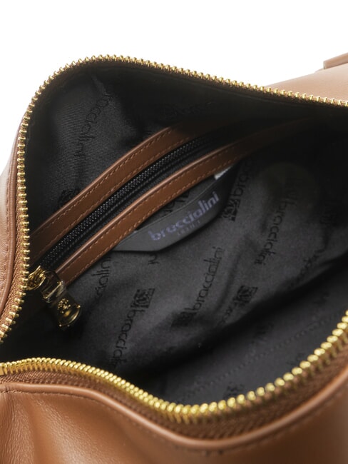 GRETA Leather satchel bag with shoulder strap brown - Women’s Bags