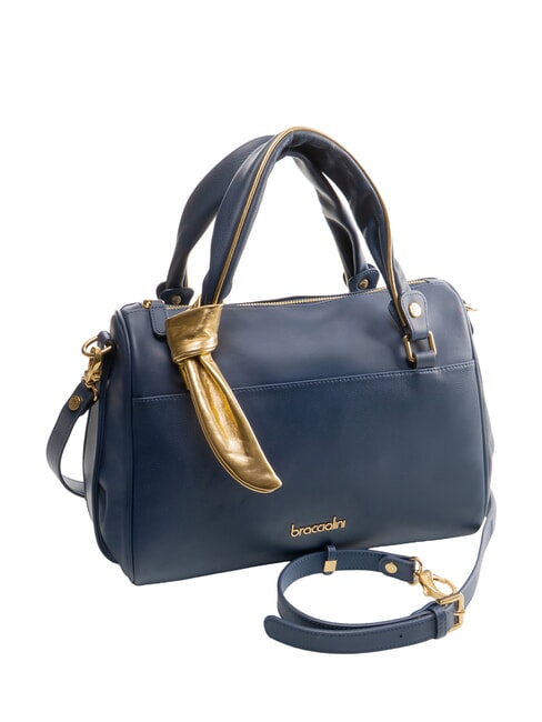 GRETA Leather satchel bag with shoulder strap blue - Women’s Bags