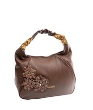 BRACCIALINI SARA Leather hobo shoulder bag with flowers brown - Women’s Bags - 2