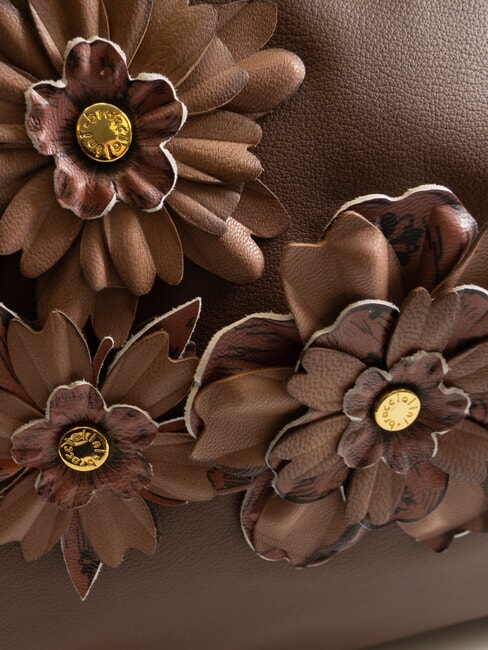 SARA Leather hobo shoulder bag with flowers brown - Women’s Bags