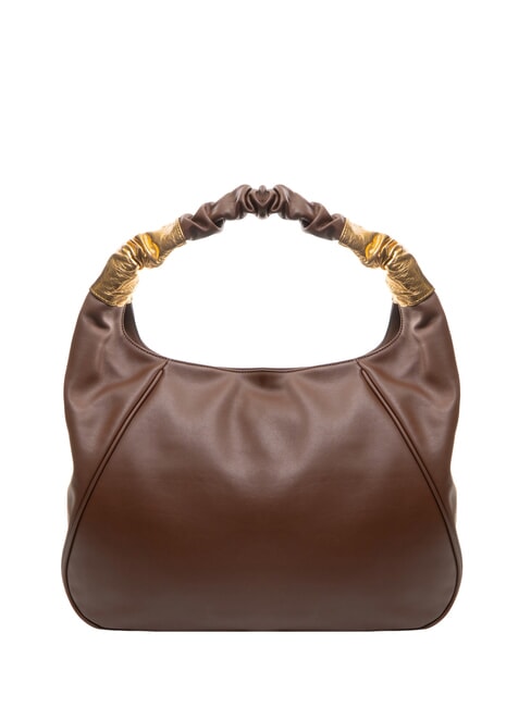 SARA Leather hobo shoulder bag with flowers brown - Women’s Bags