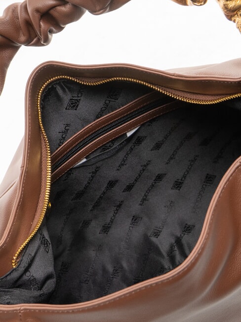 SARA Leather hobo shoulder bag with flowers brown - Women’s Bags