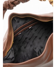 BRACCIALINI SARA Leather hobo shoulder bag with flowers brown - Women’s Bags - 5