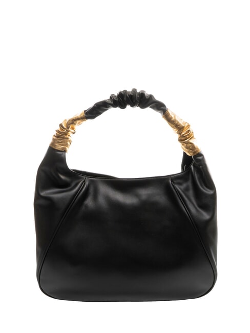 SARA Leather hobo shoulder bag with flowers black - Women’s Bags