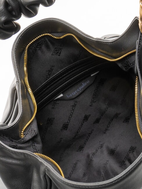 SARA Leather hobo shoulder bag with flowers black - Women’s Bags