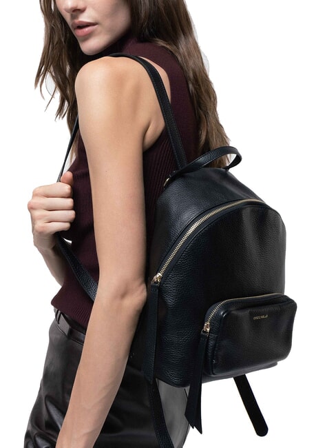 JEN Round leather backpack with pocket Black - Women’s Bags