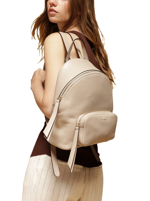 JEN Round leather backpack with pocket warm taupe - Women’s Bags