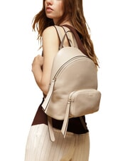 COCCINELLE JEN Round leather backpack with pocket warm taupe - Women’s Bags - 4